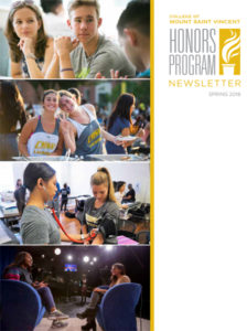 Front cover of the Spring 2018 Honors Program newsletter - collage of photos of students in classrooms and having fun on campus.