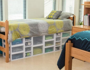 Dorm room bed. 