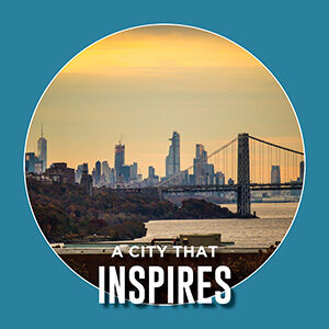 Button saying "City that inspires"